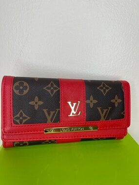 Louis Vuitton Monogram Wallet with Red Trim and Gold Hardware